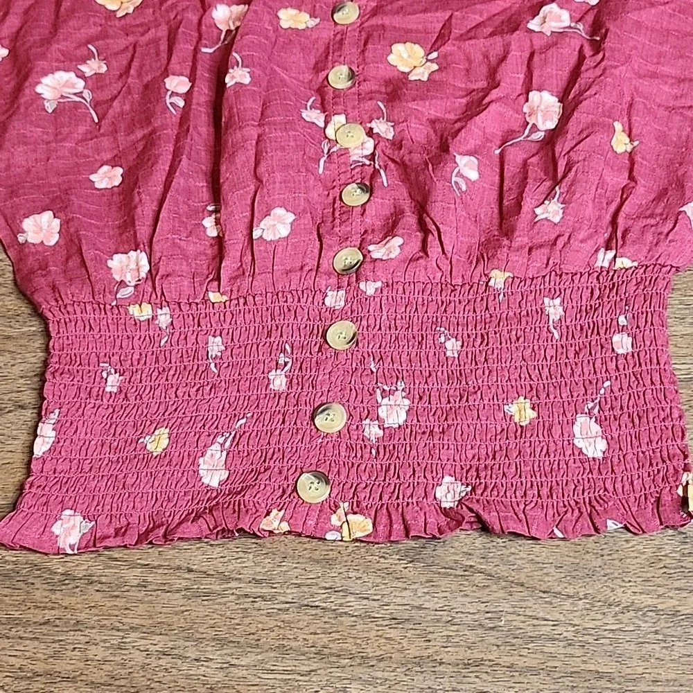 Planet Gold Floral Boho Cottagecore Top, Red, Women's Size Small - Picture 2 of 7